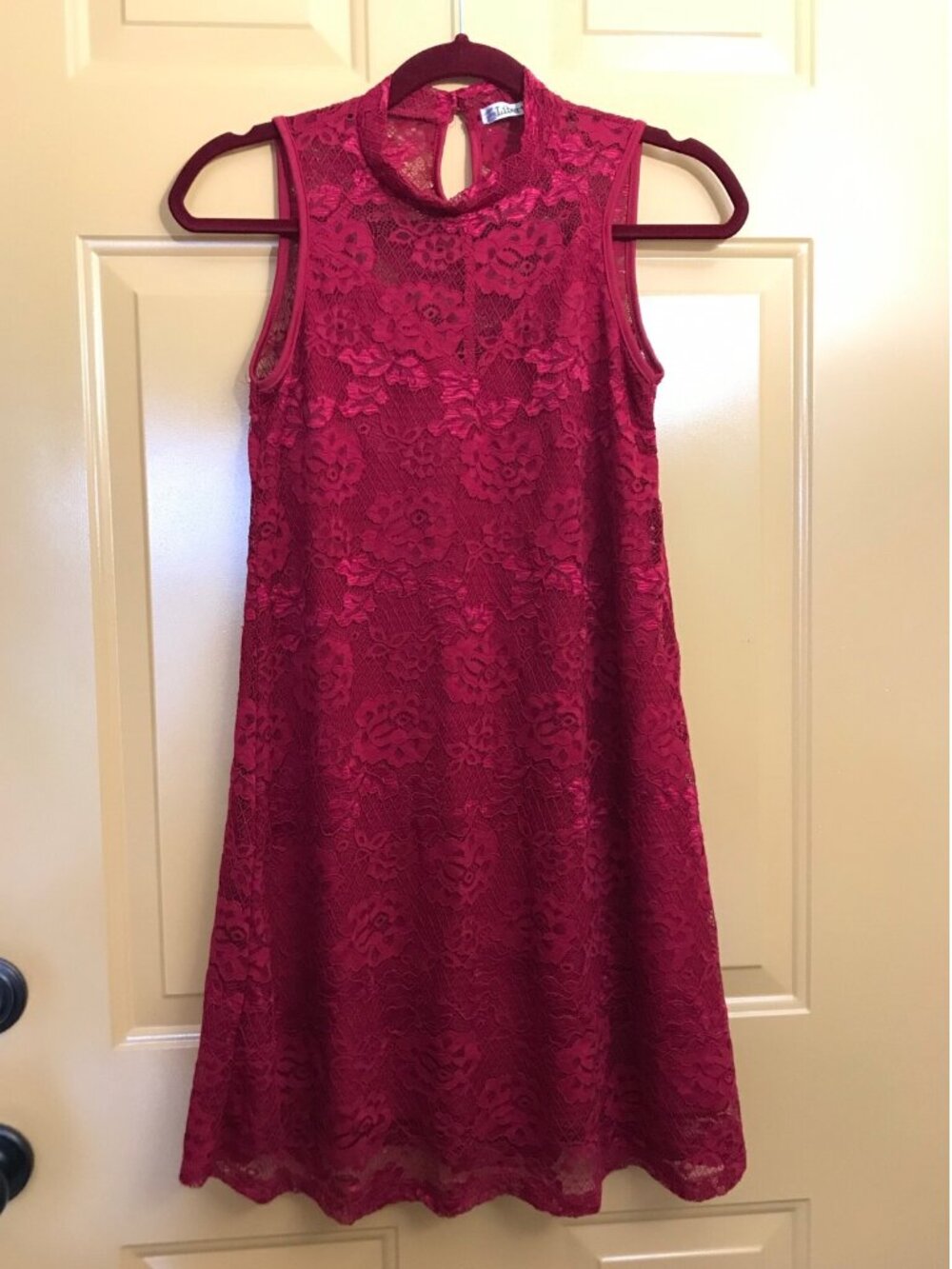 Floral Lace Sleeveless Dress NWT S Burgundy Red Holiday High Mock Neck Swing